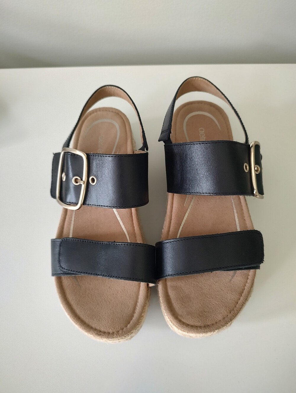 Aetrex Vania Black Leather Arch Support Espadrille Platform Wedge Sandal Size 7 - Picture 8 of 11